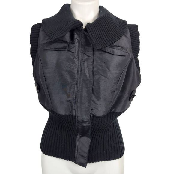 Vintage Sylvia Paris black sleeveless jacket vest size 14 - Picture 1 of 6